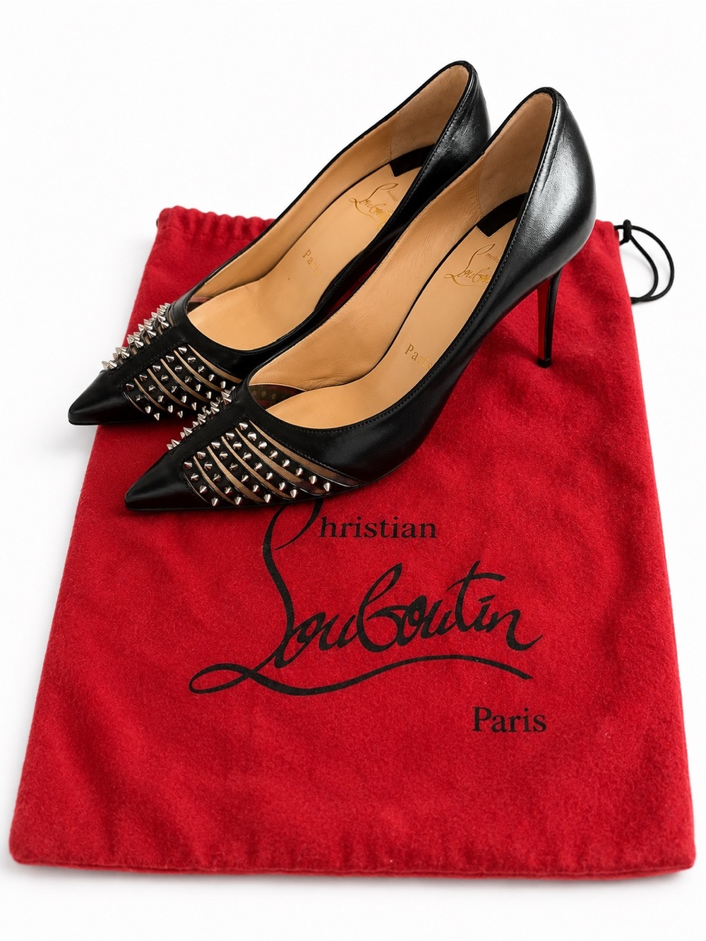 Christian Louboutin Black Leather Pointed Spike Toe Pumps